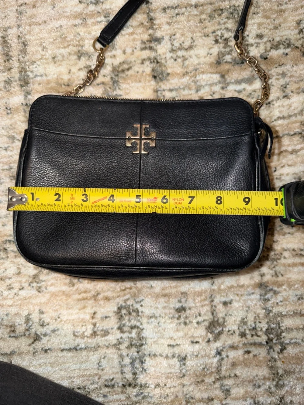 Tory Burch Black Pebbled Leather Logo Crossbody with Gold Hardware